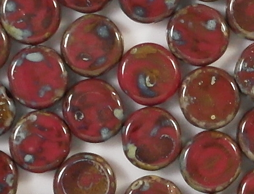 8mm Opaque Red Mottled Coin Beads [25]