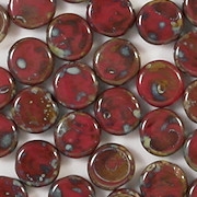 8mm Opaque Red Mottled Coin Beads [25]