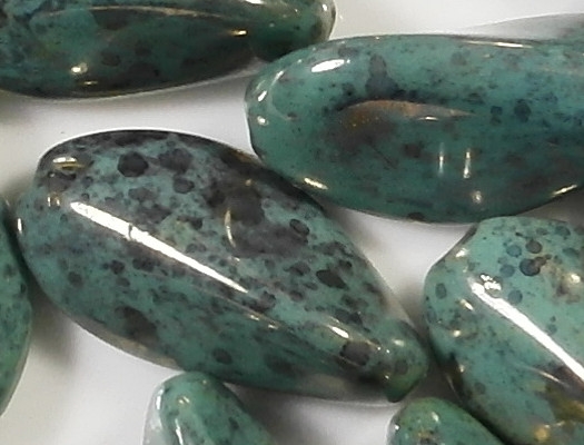 24mm Turquoise Mottled/Gold Luster Pinched Oval Beads [5]