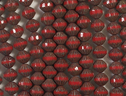8x9mm Opaque Red Picasso Fluted Saucer Beads [25]