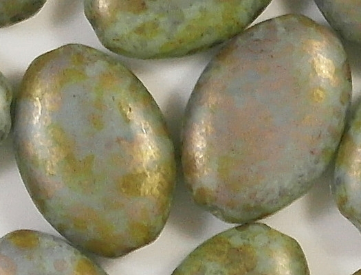 19mm Green Picasso Flat Oval Beads [5]