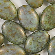 19mm Green Picasso Flat Oval Beads [5]