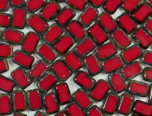12mm Opaque Red Picasso Polished Rectangle Beads [20] (see Comments)
