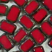 12mm Opaque Red Picasso Polished Rectangle Beads [20] (see Comments)