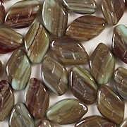 12mm Brown/Aqua Striped Leaf Beads [25]