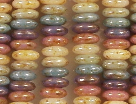 2x6mm Mixed-Color Picasso Luster Rondelle Beads [50]