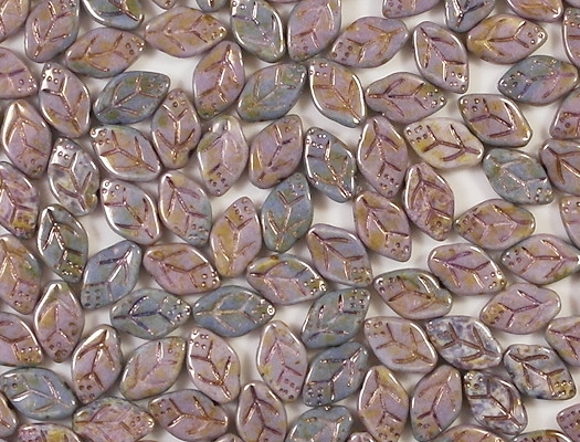 12mm Mottled Lavender/Topaz Leaf Beads [25]