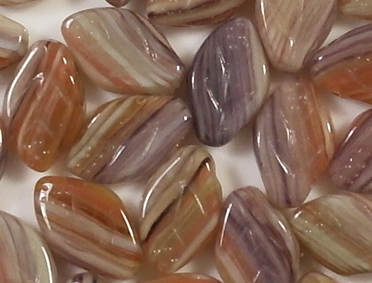 12mm Purple/Orange Striped Leaf Beads [25]