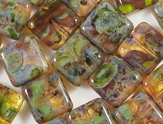 10mm Mixed Color Picasso Square Beads [15] (see Comments)
