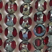 8mm Siam Red Picasso 3-Cut Round Beads [25] (see Comments)