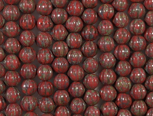 8mm Opaque Red Picasso Fluted Beads [25]