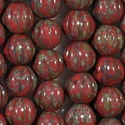 8mm Opaque Red Picasso Fluted Beads [25]