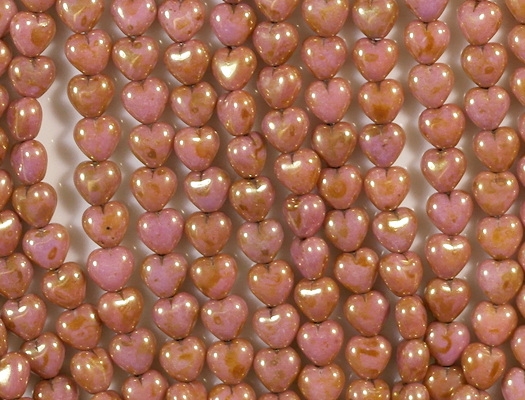 6mm Opaque Pink/Topaz Heart Beads [50]