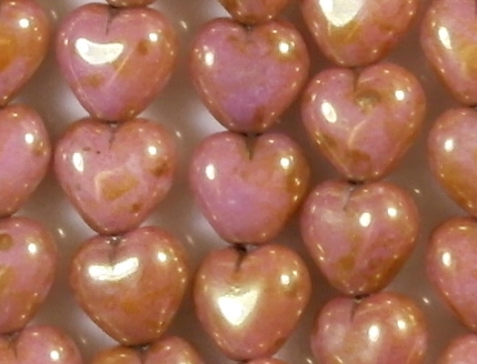 6mm Opaque Pink/Topaz Heart Beads [50]