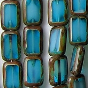 12mm Capri Blue/White Picasso Polished Rectangle Beads [20] (see Defects)