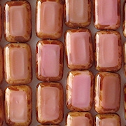 12mm Coral Pink Picasso Polished Rectangle Beads [20] (see Comments)