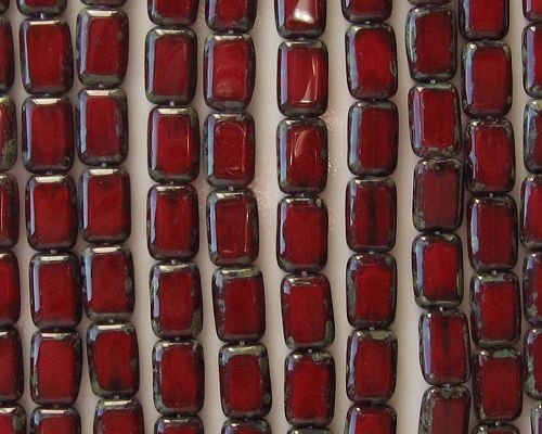 12mm Oxblood Red Picasso Polished Rectangle Beads [20] (see Comments)