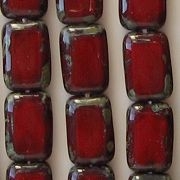 12mm Oxblood Red Picasso Polished Rectangle Beads [20] (see Comments)