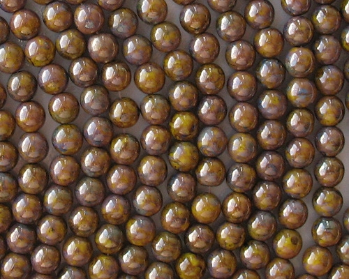 6mm Yellow Picasso/Bronze Luster Round Beads [50]