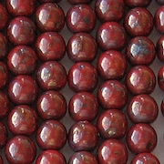 6mm Red Picasso/Bronze Luster Round Beads [50]