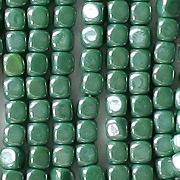 3.5mm Opaque Green Luster Cube Beads [100]