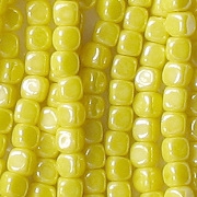 3.5mm Opaque Yellow Luster Cube Beads [100]
