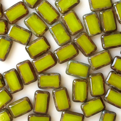 12mm Chartreuse Picasso Polished Rectangle Beads [20] (see Comments)