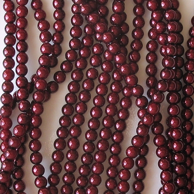 4mm Burgundy Red Round Glass Pearls [118+] (see Comments)
