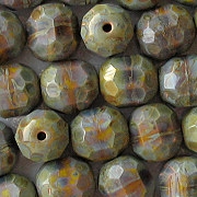 10mm Olive Picasso Barrel Faceted Beads [5]