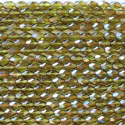 7mm Olive Green Celsian Faceted Oval Beads [50]