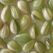 9mm Olive Green/Cream Teardrop Beads [50]