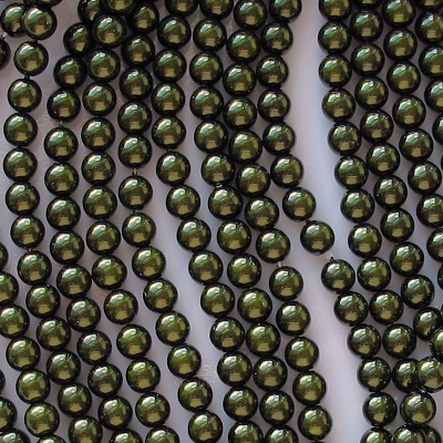 6mm Dark Olive Green Round Glass Pearls [75] (see Comments)