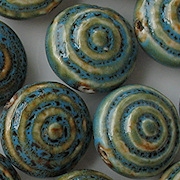 25mm Turquoise Mottled Bull's-Eye Circular Pottery Beads [5] (see Defects)