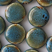 18mm Turquoise Mottled Coin Pottery Beads [10]