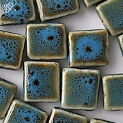 17mm Turquoise Mottled Flat Square Pottery Beads [10]