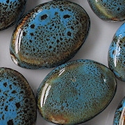 32mm Turquoise Mottled Flat Oval Pottery Beads [5]