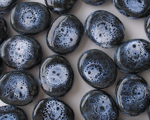 29mm "Denim" Blue Thick Flat Oval Pottery Beads [5]