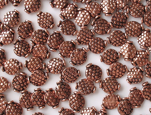 10mm Copper Stippled Flat Oval Beads [20] (see Defects)