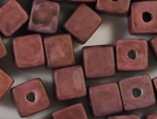 6mm Dark Red Matte Ceramic Cube Beads [50]