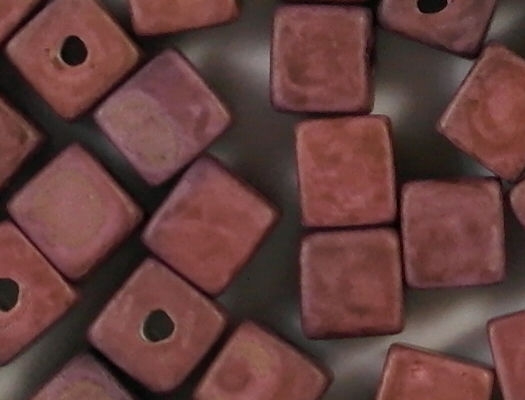 6mm Dark Red Matte Ceramic Cube Beads [50]