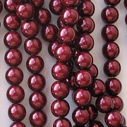 6mm Burgundy Red Round Glass Pearls [75] (see Comments)