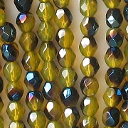 4mm Yellow Opalescent Azuro Faceted Round Beads [100]