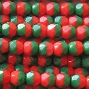 4mm Red/Green Faceted Round Beads [100]