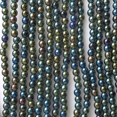 4mm Dark Green Iris Round Beads [100] (see Comments)